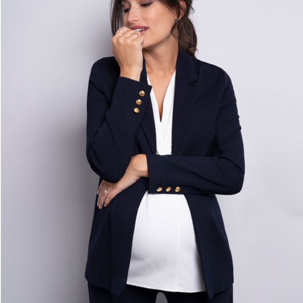 Seraphine Maternity Navy Tailored Gold Button Jacket Us Size 4
